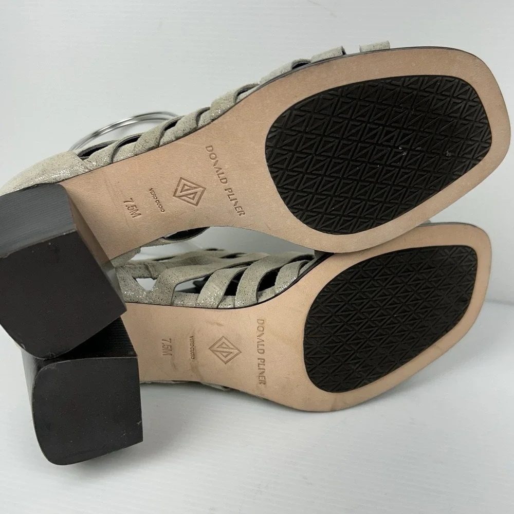 Donald Pliner Size 7.5 Pixee Metallic Suede Heel Sandals NEW Gladiator Cage $149